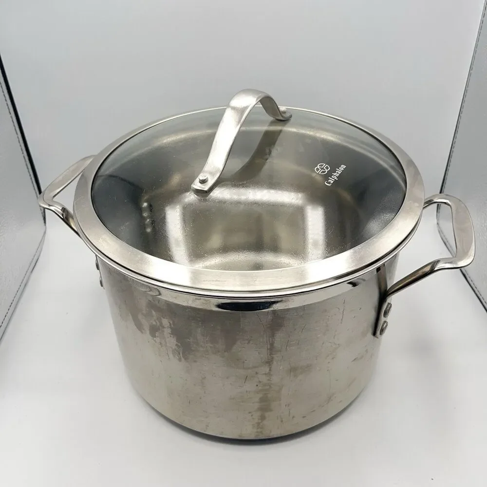 Calphalon 6 Quart Stock Pot 8608 Stainless Steel w/ Glass Lid 10